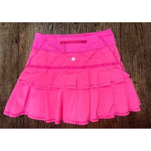Lululemon Pace Setter Skirt Tall Pink Ruffle Tennis Running Skort Size 2 Tall